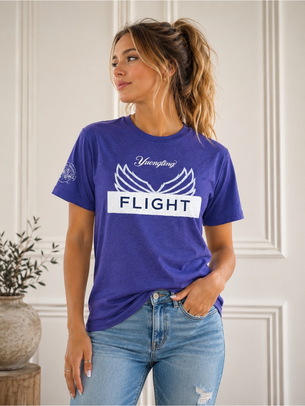 District Yuengling Flight Graphic T-Shirt Purple Medium NWOT
